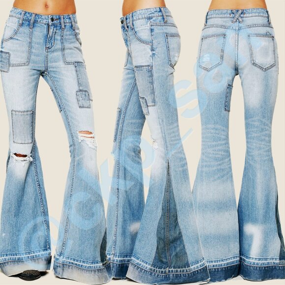 ❌ Reserved for @isabelle_p ❌ Free People Festy Super Flare Patchwork Jeans Sz 28 - Picture 2 of 16